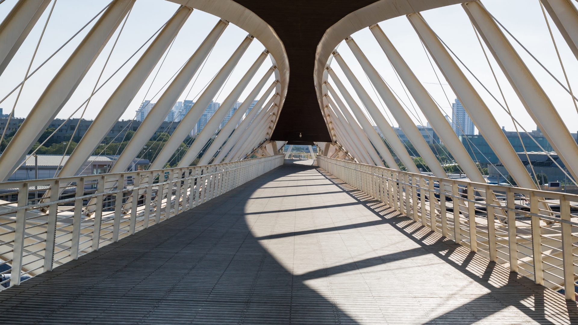 Contemporary steel-framed pedestrian bridge