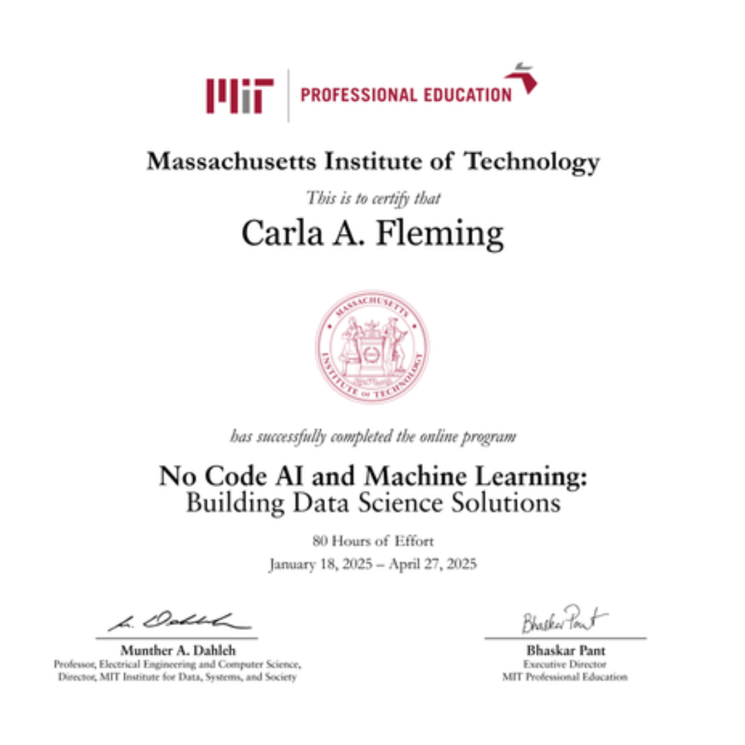 MIT Professional Education certificate, No Code AI and Machine Learning